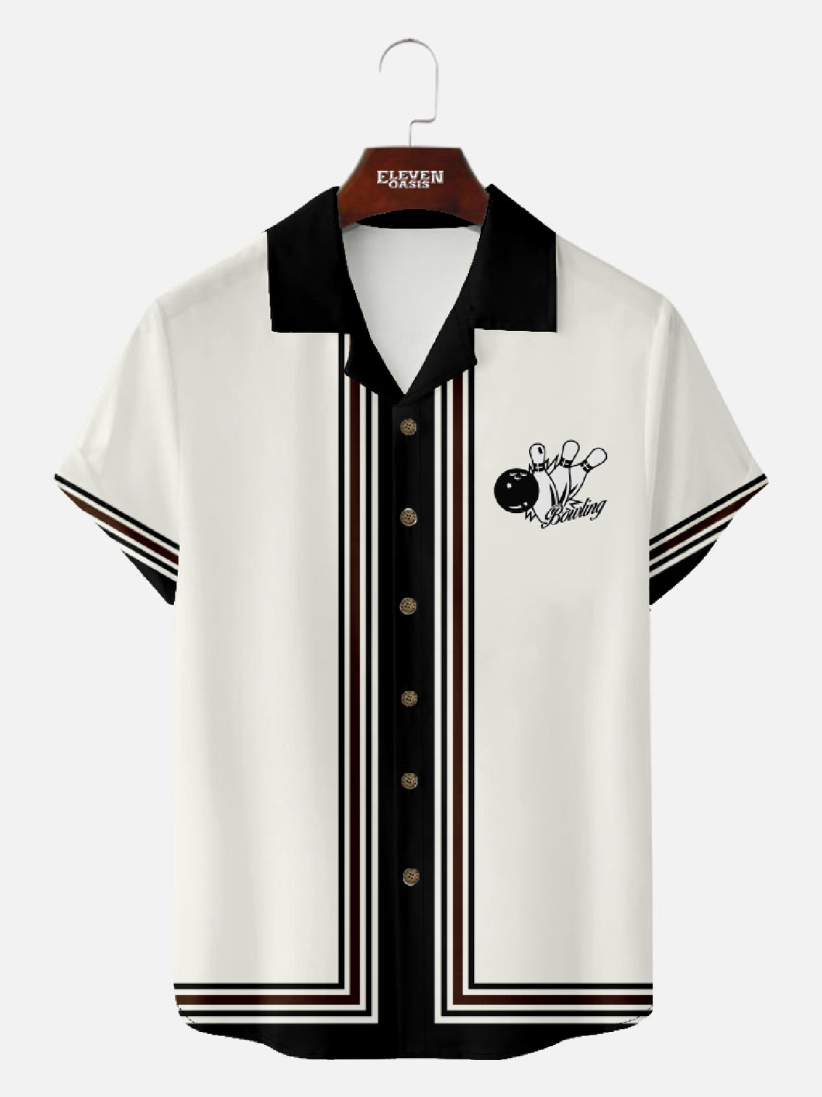 Men's Classic Vertical Stripe Bowling Short Sleeve Shirt Eleven Oasis