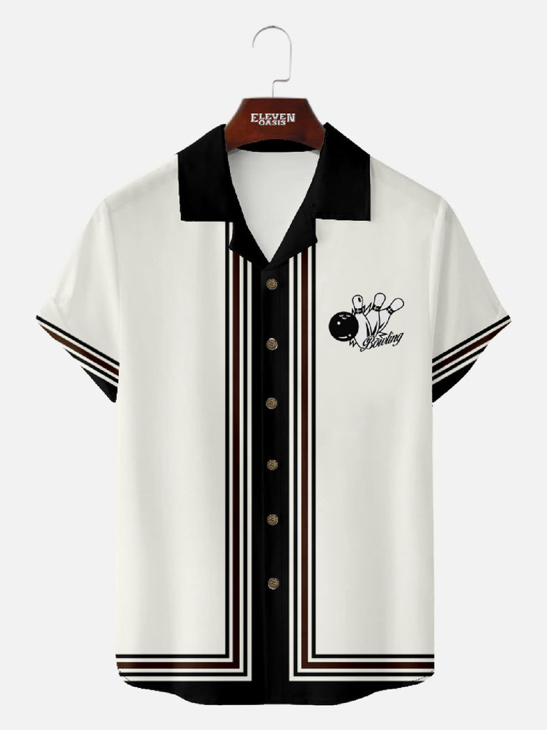 Men’s Bowling Camp Collar Short Sleeve Shirt Retro Bowling Club Style Eleven Oasis