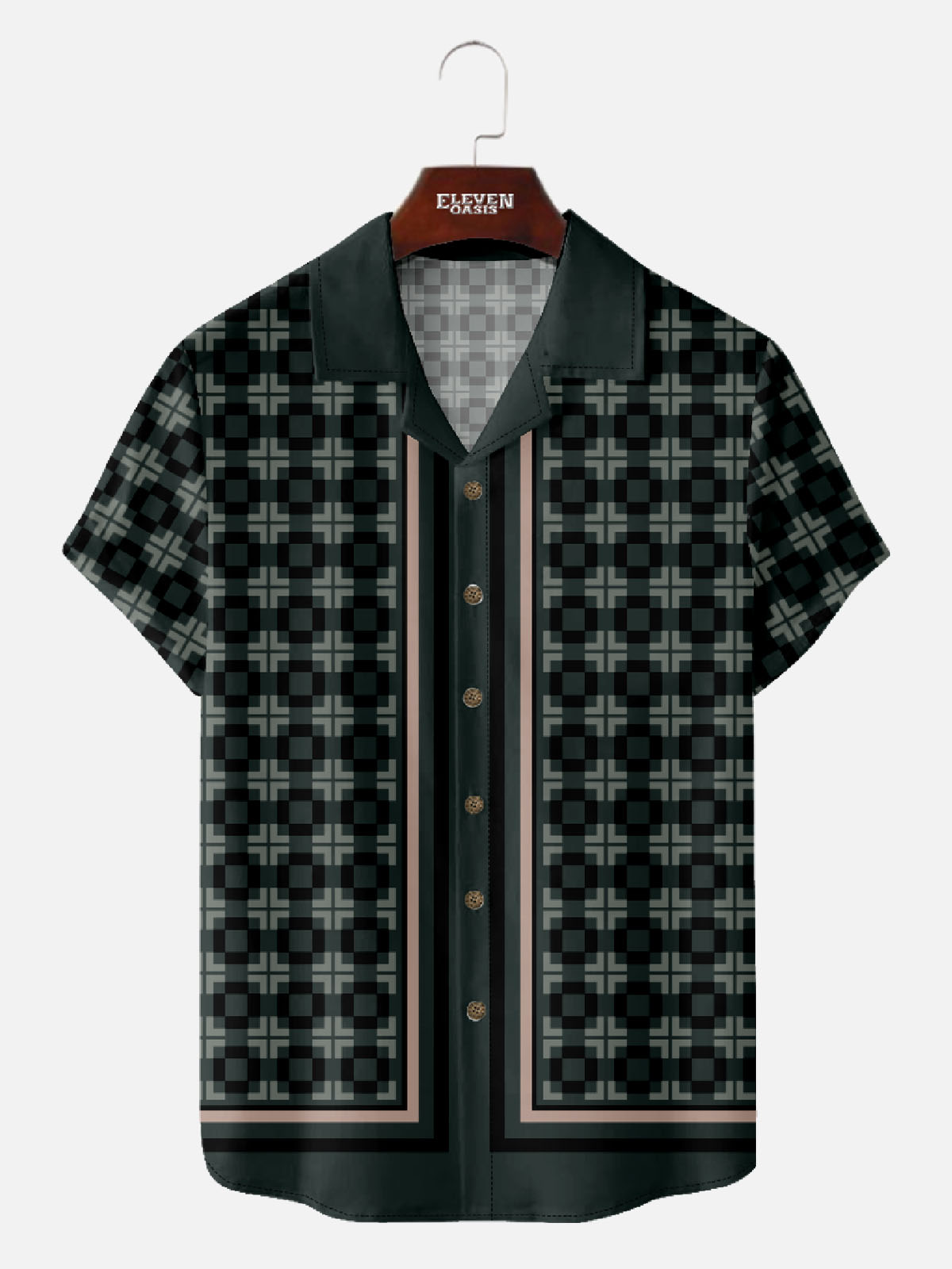 Men’s Art Pattern Camp Collar Short Sleeve Shirt Geometric Crosshatch Pattern Eleven Oasis