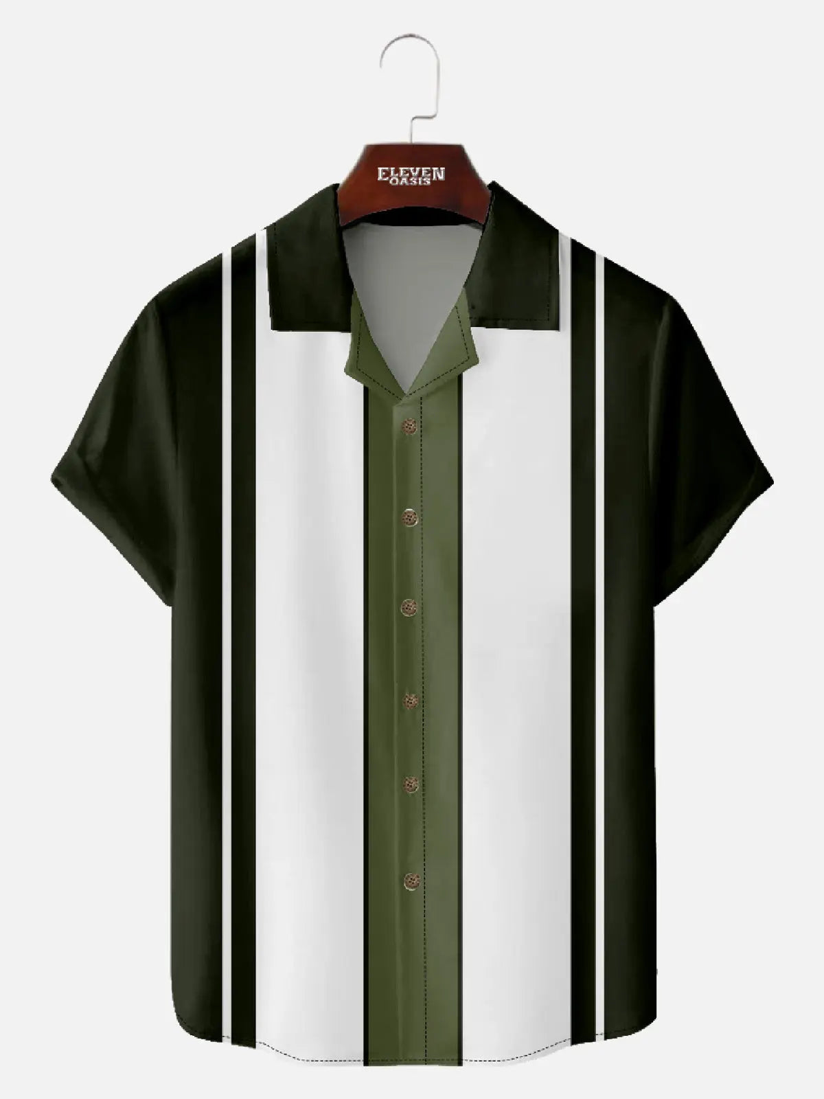 Tall Men's Classic Color-block Panel Stripe Camp Collar Short Sleeve Shirt Eleven Oasis