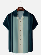 Tall Men's Classic Color-block Panel Stripe Camp Collar Short Sleeve Shirt Eleven Oasis