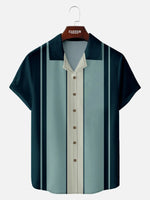 Tall Men's Classic Color-block Panel Stripe Camp Collar Short Sleeve Shirt Eleven Oasis