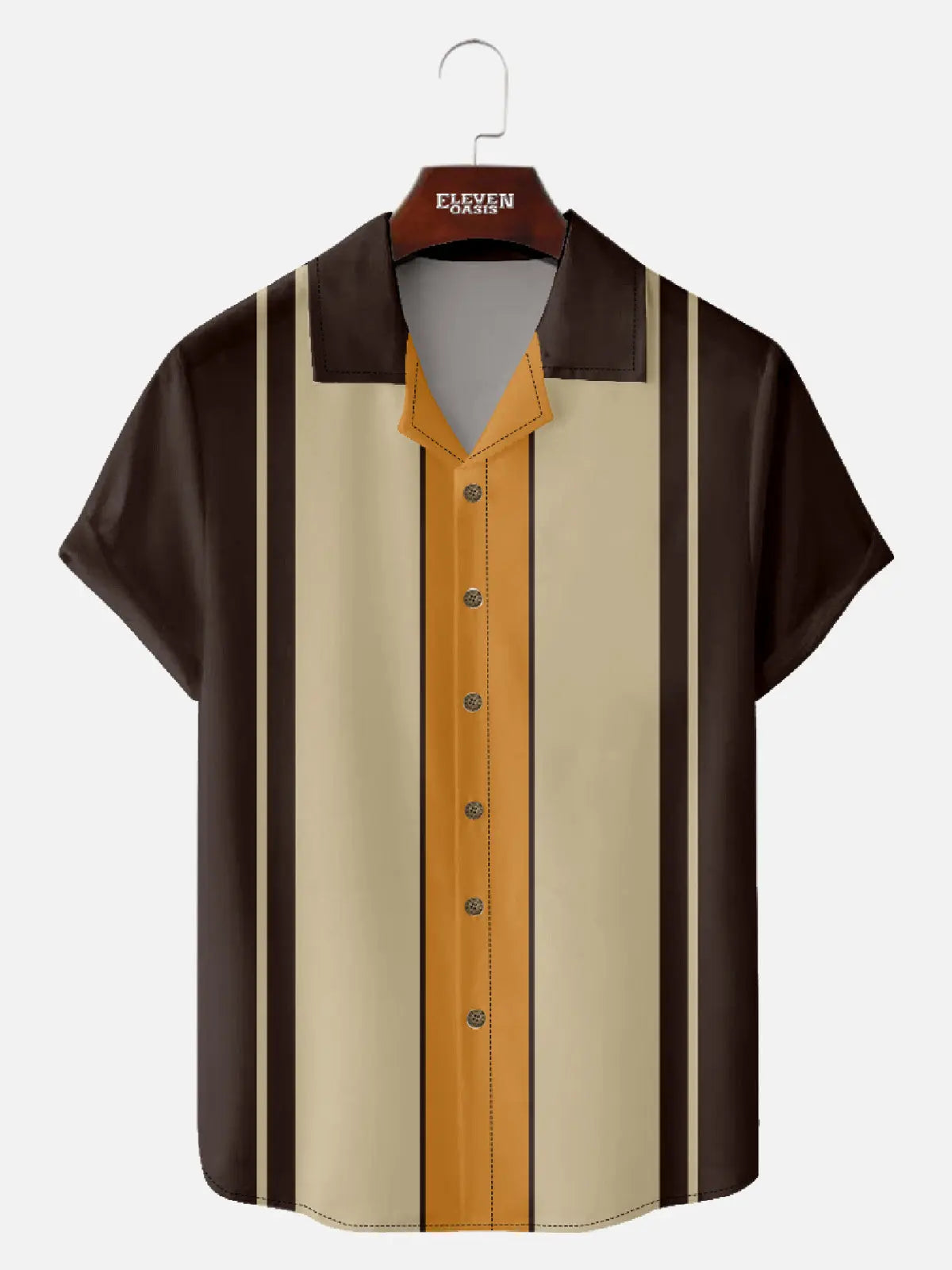 Tall Men's Classic Color-block Panel Stripe Camp Collar Short Sleeve Shirt Eleven Oasis