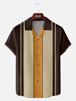 Tall Men's Classic Color-block Panel Stripe Camp Collar Short Sleeve Shirt Eleven Oasis