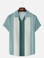 Tall Men's Classic Color-block Panel Stripe Camp Collar Short Sleeve Shirt Eleven Oasis