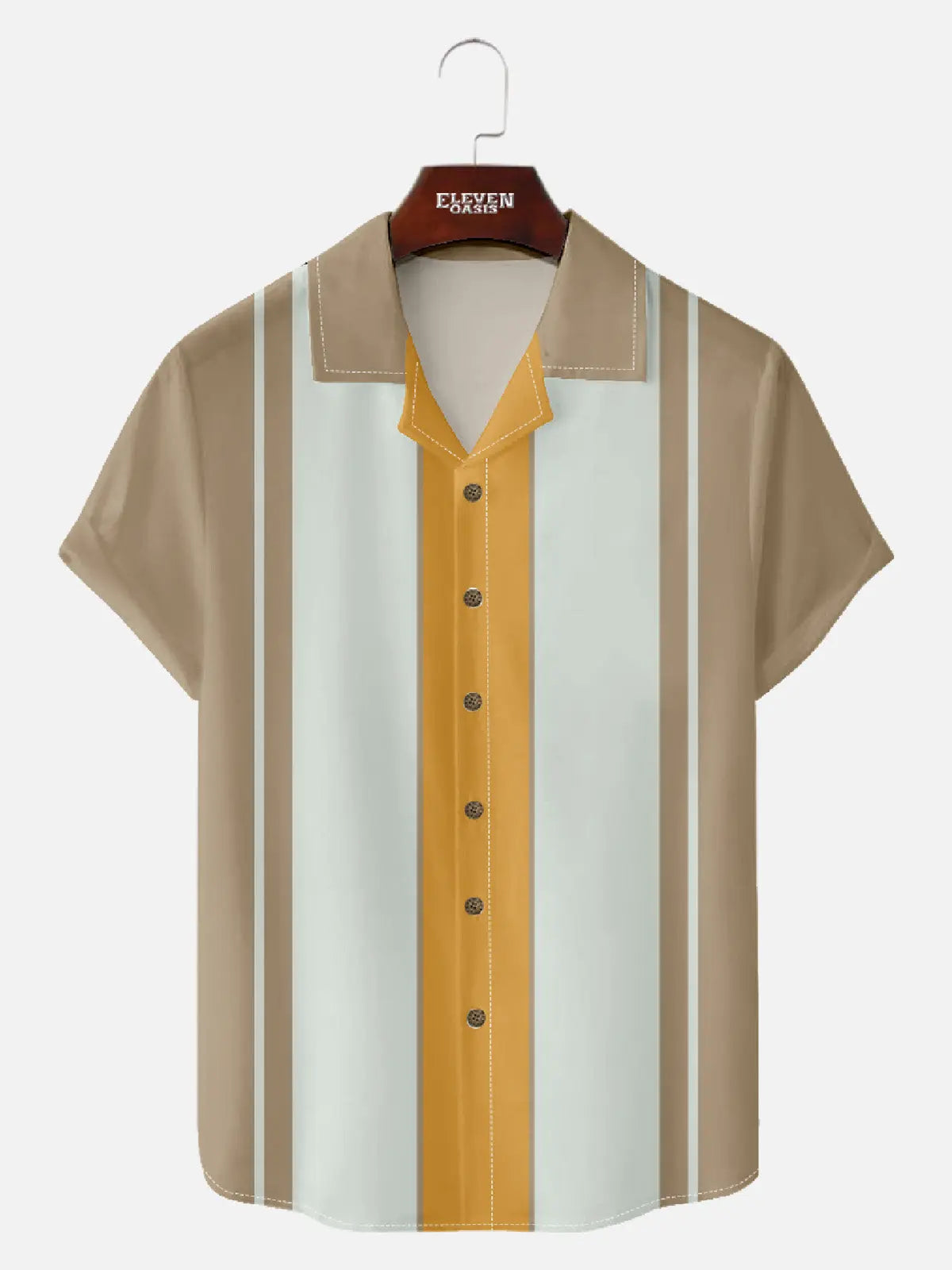 Tall Men's Classic Color-block Panel Stripe Camp Collar Short Sleeve Shirt Eleven Oasis