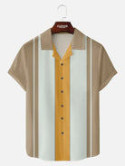 Tall Men's Classic Color-block Panel Stripe Camp Collar Short Sleeve Shirt Eleven Oasis