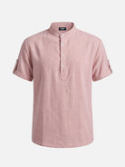 Men's Linen-Look Mandarin Collar Short Sleeve Shirt Eleven Oasis