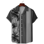 Men's Palm Tree Panel Stripe Hawaiian Short Sleeve Shirt Eleven Oasis