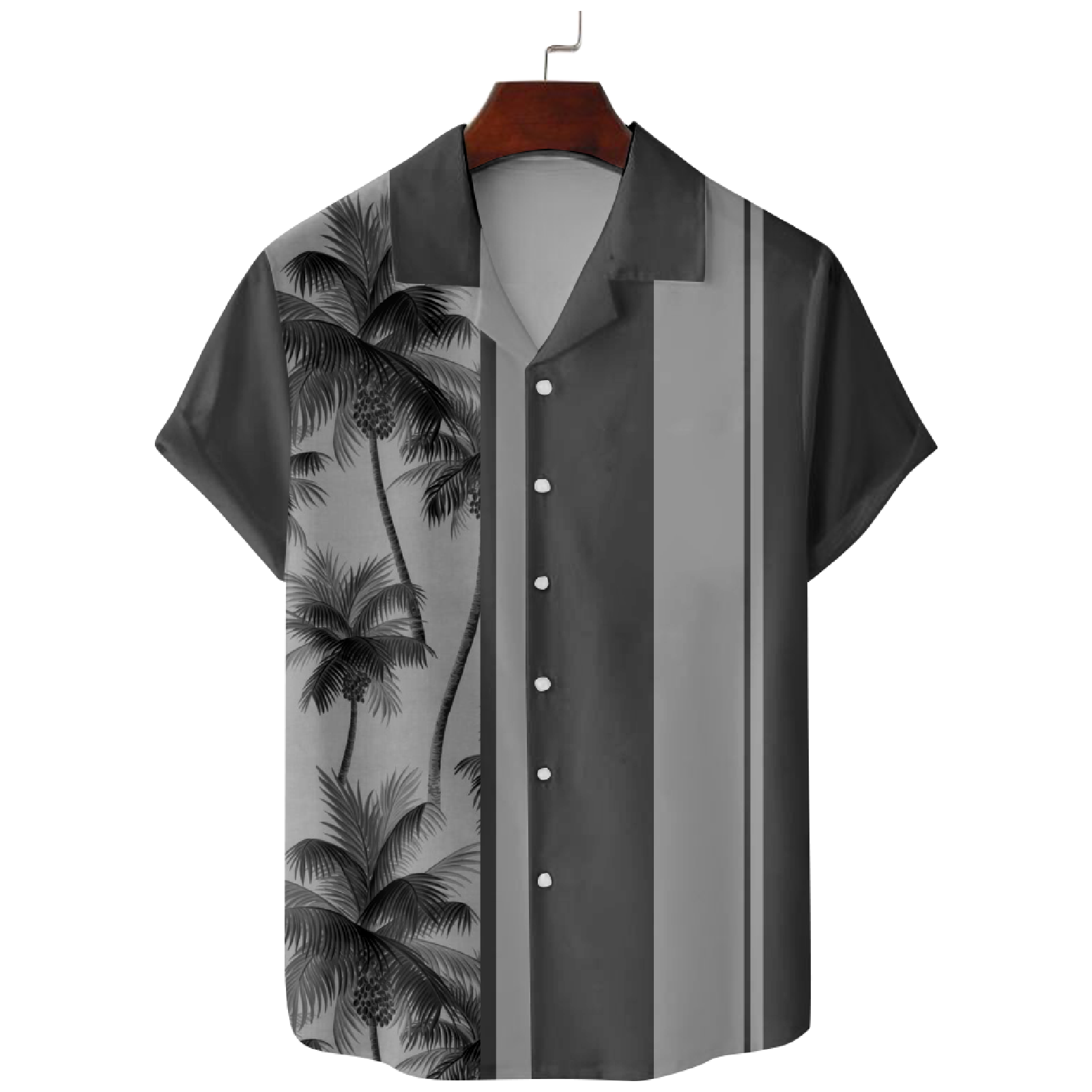 Men's Palm Tree Panel Stripe Hawaiian Short Sleeve Shirt Eleven Oasis
