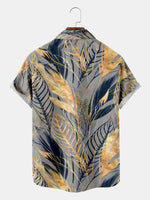 Men's Golden Leaf Print Short Sleeve Shirt ElevenOasis