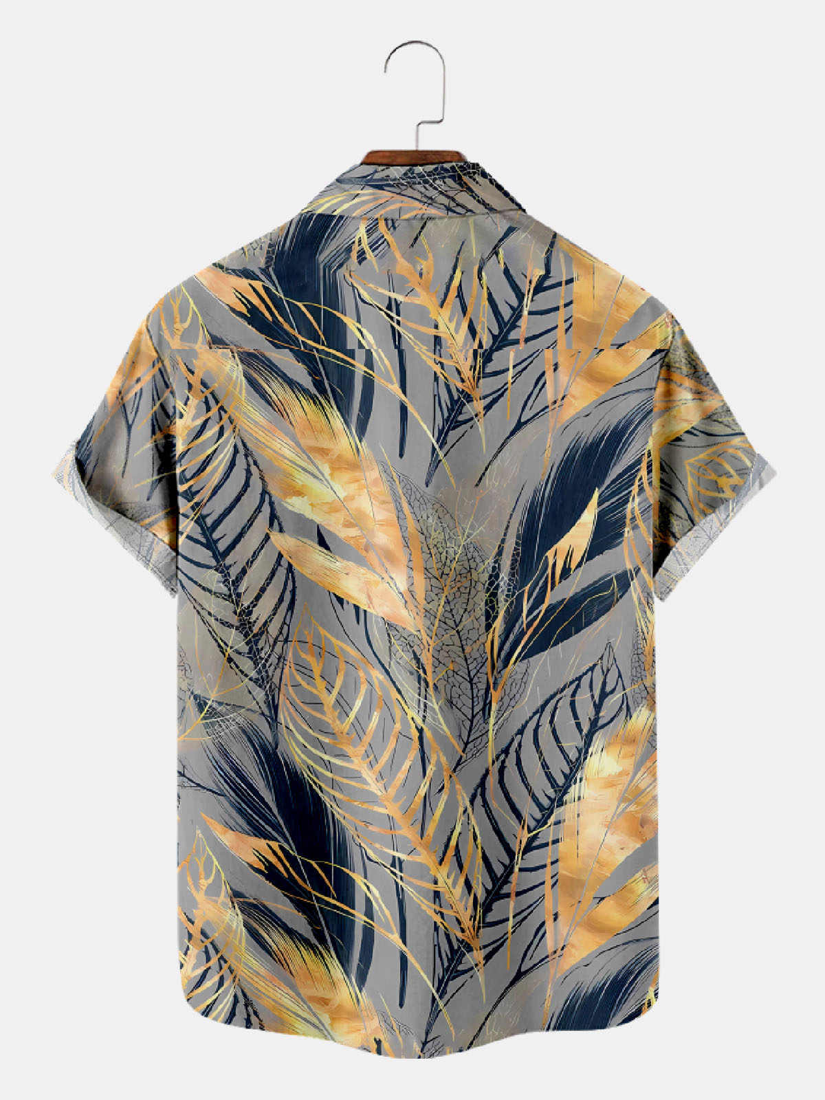 Men's Golden Leaf Print Short Sleeve Shirt ElevenOasis