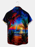 Tall Men's Vibrant Sunset Beach Ocean Sand Vacation Short Sleeve Shirt ElevenOasis