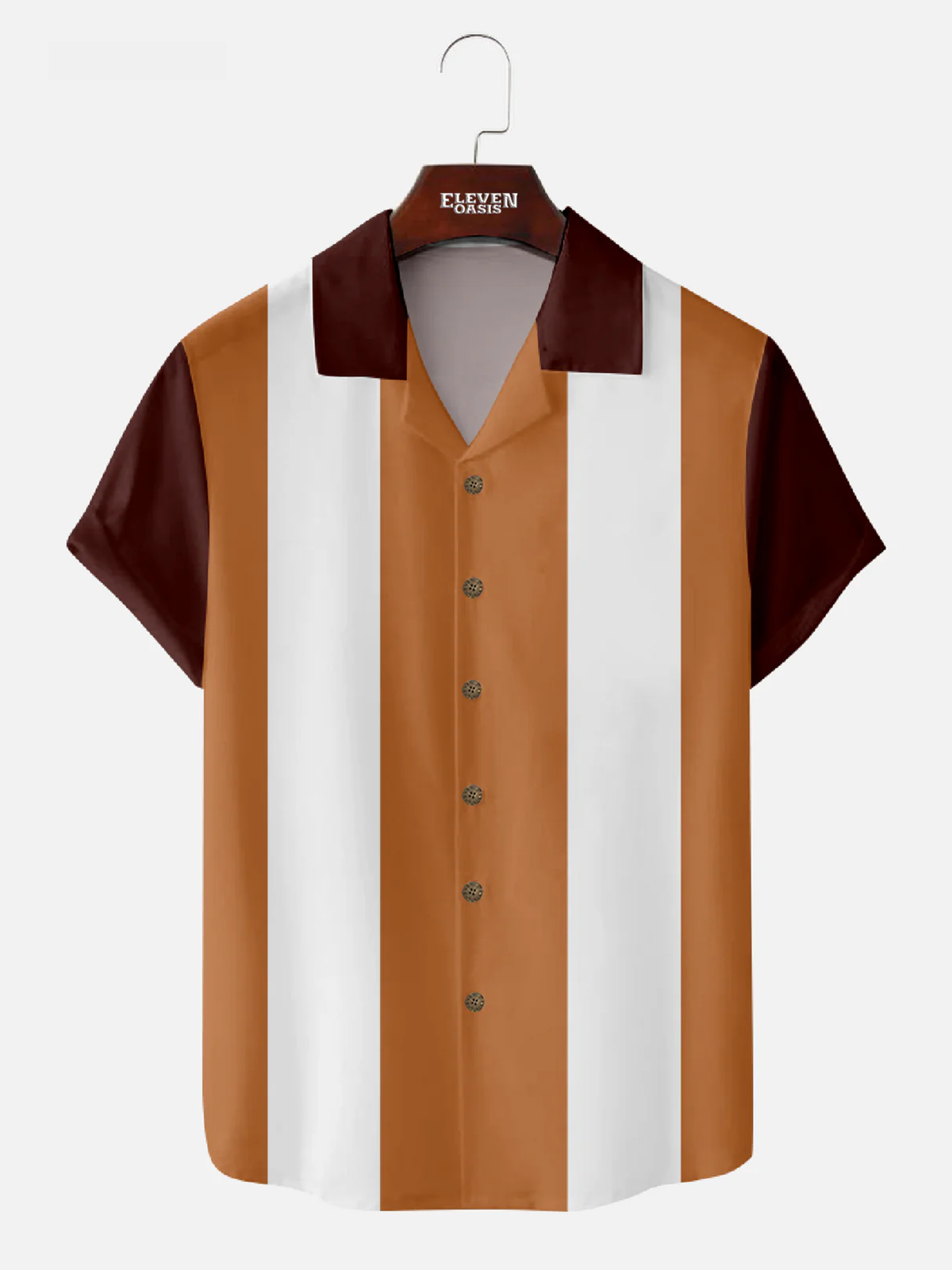 Men's Color block Panel Stripe Camp Collar Short Sleeve Shirt Eleven Oasis