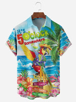 Men's Vacation Parrot Loves to Drink Short Sleeve Casual ShirtMens short sleeve shirts Big and tall Mens shirts Short sleeve shirts for men Mens 4xl shirts Casual short sleeve shirts