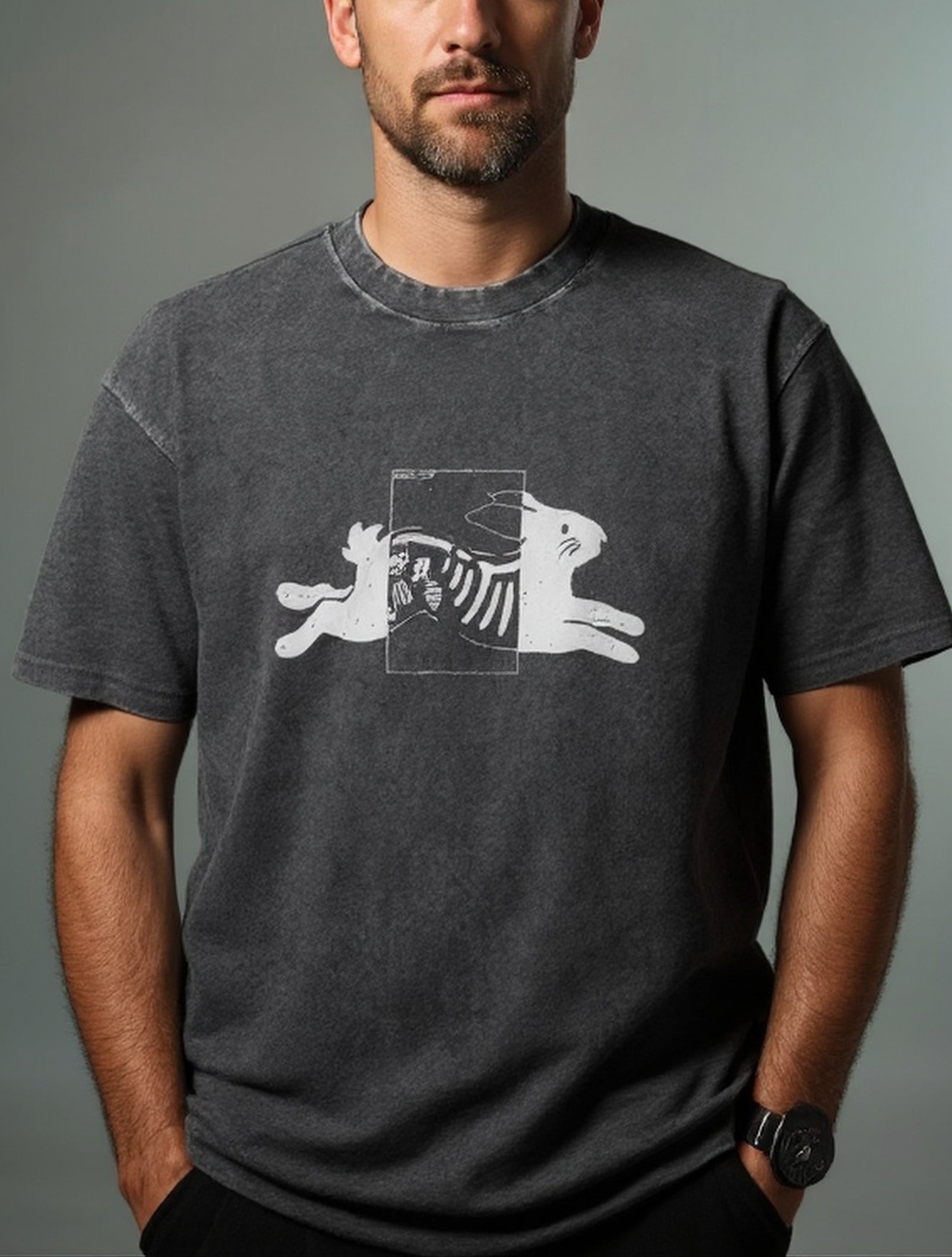 Men's Easter Cotton Round Neck Short Sleeve T-Shirt X-Ray Bunny Eleven Oasis