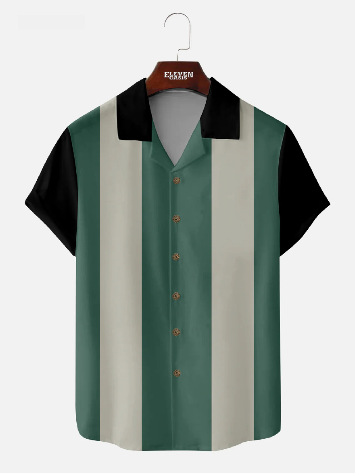 Men's Color block Panel Stripe Camp Collar Short Sleeve Shirt Eleven Oasis