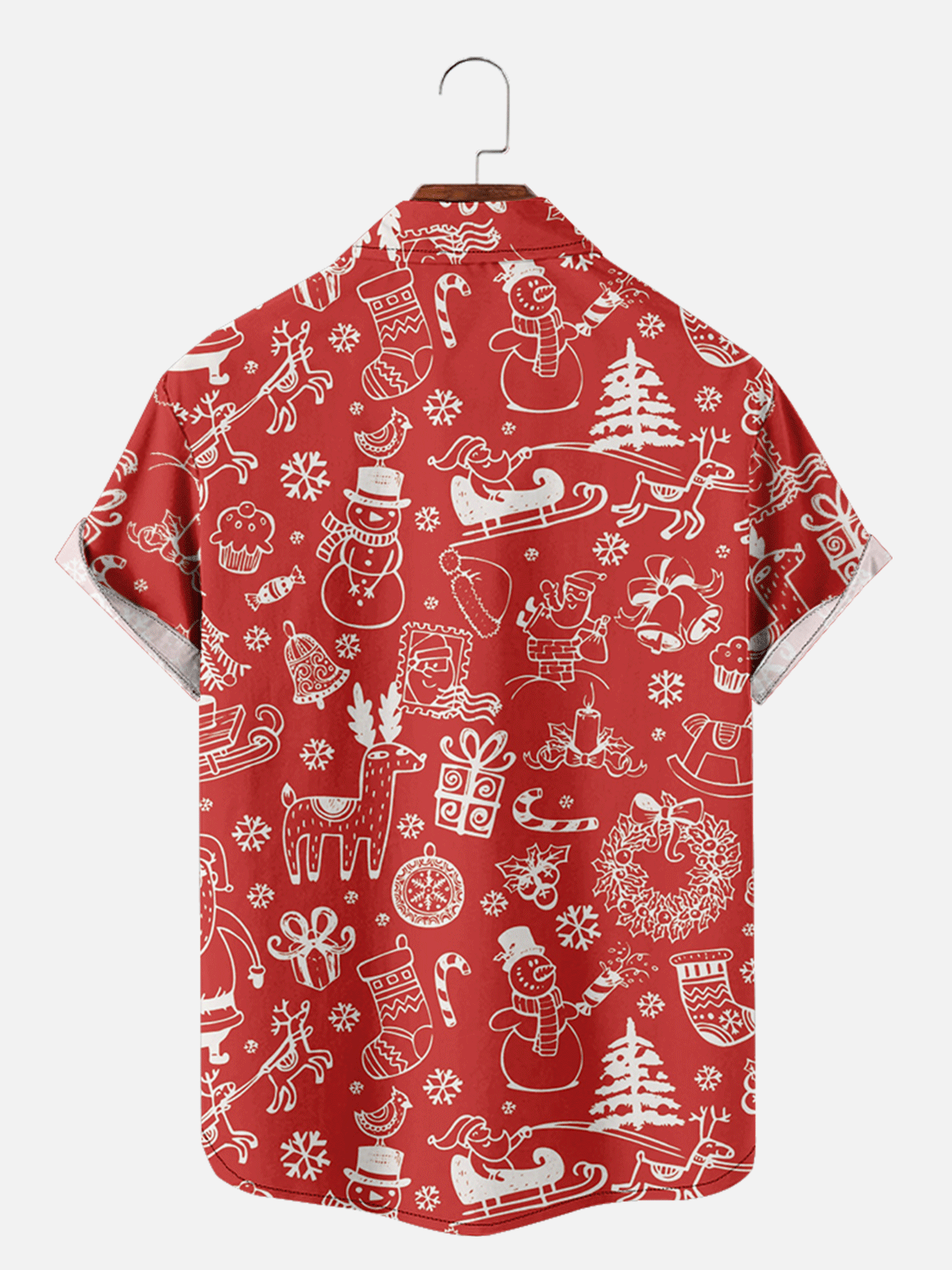 Christmas Patterns Snowman Tree Reindeer Red Short Sleeve Shirt, mens short sleeve shirts?¡§o?big and tall mens shirts?¡§o?short sleeve shirts for men?¡§o?mens 4xl shirts?¡§o?casual short sleeve shirts