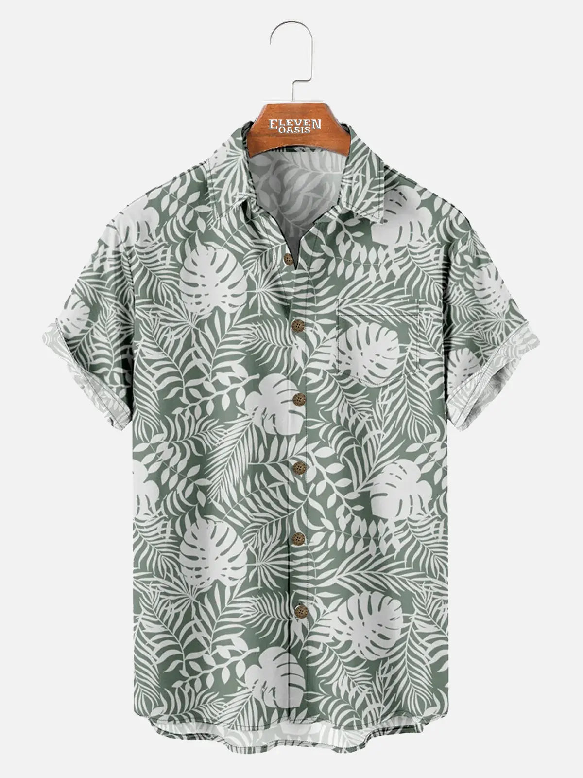 Men's Hawaiian Print Foliage Leaves Pattern Short Sleeve Shirt ElevenOasis