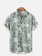 Men's Hawaiian Print Foliage Leaves Pattern Short Sleeve Shirt ElevenOasis