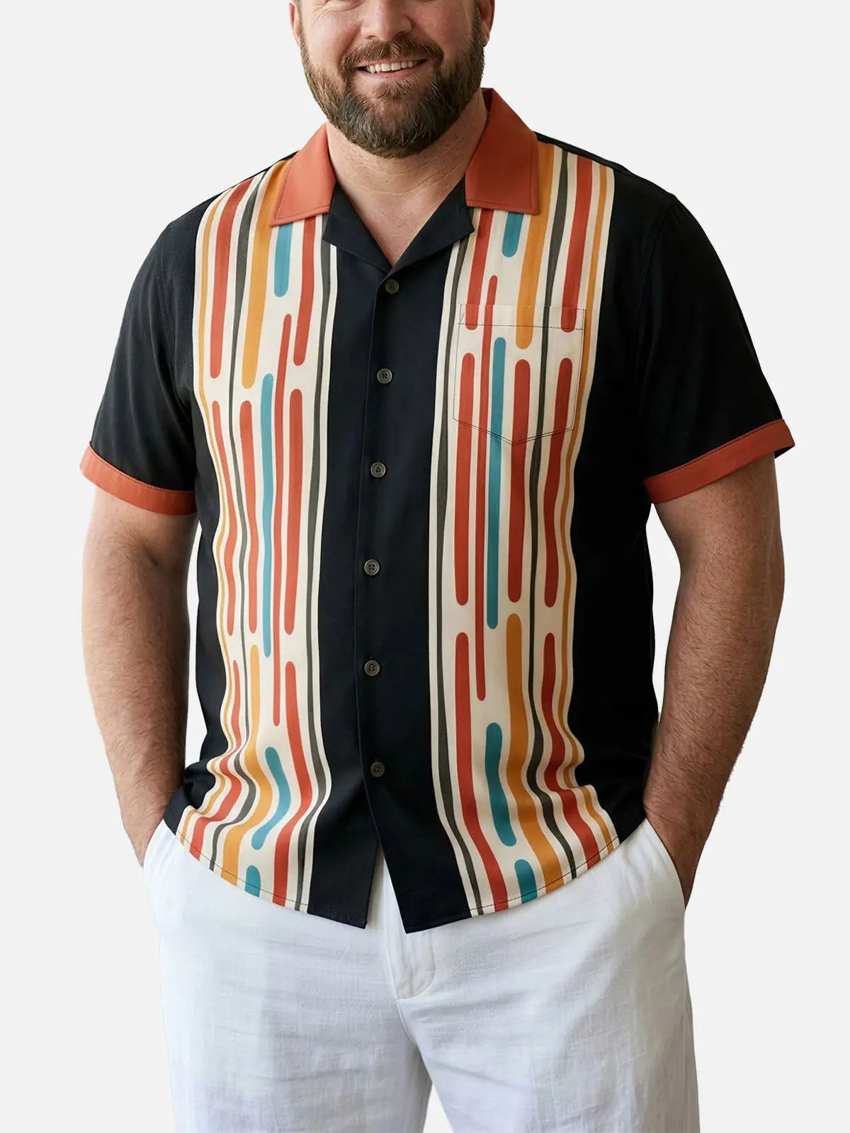 Tall Men's Contrast Collar Atomic Line Bowling Short Sleeve Shirt Eleven Oasis