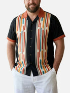 Tall Men's Contrast Collar Atomic Line Bowling Short Sleeve Shirt Eleven Oasis