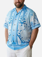 Tall Men's Baroque Scrollwork Panel Camp Collar Short Sleeve Shirt Eleven Oasis