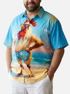 Tall Men's Beach Rooster Hawaiian Short Sleeve Shirt ElevenOasis