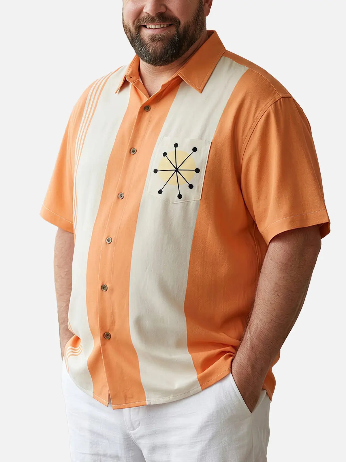 Tall Men's Atomic Starburst Striped Bowling Short Sleeve Shirt ElevenOasis