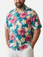 Tall Men's Hibiscus and Plumeria Short Sleeve Shirt Eleven Oasis