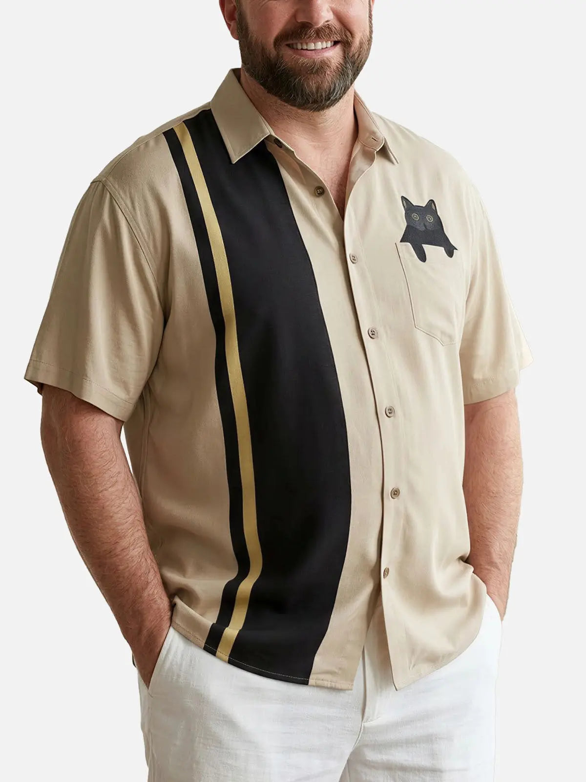 Tall Men's Black Cat in Pocket Graphic Short Sleeve Shirt ElevenOasis