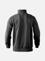Men's Black Quarter-Zip Textured Pullover Sweatshirt Eleven Oasis