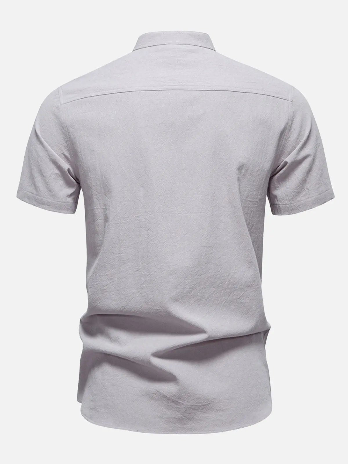 Men's Cotton Linen Band Collar Short Sleeve Shirt ElevenOasis
