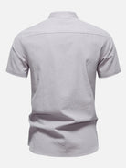 Men's Cotton Linen Band Collar Short Sleeve Shirt ElevenOasis