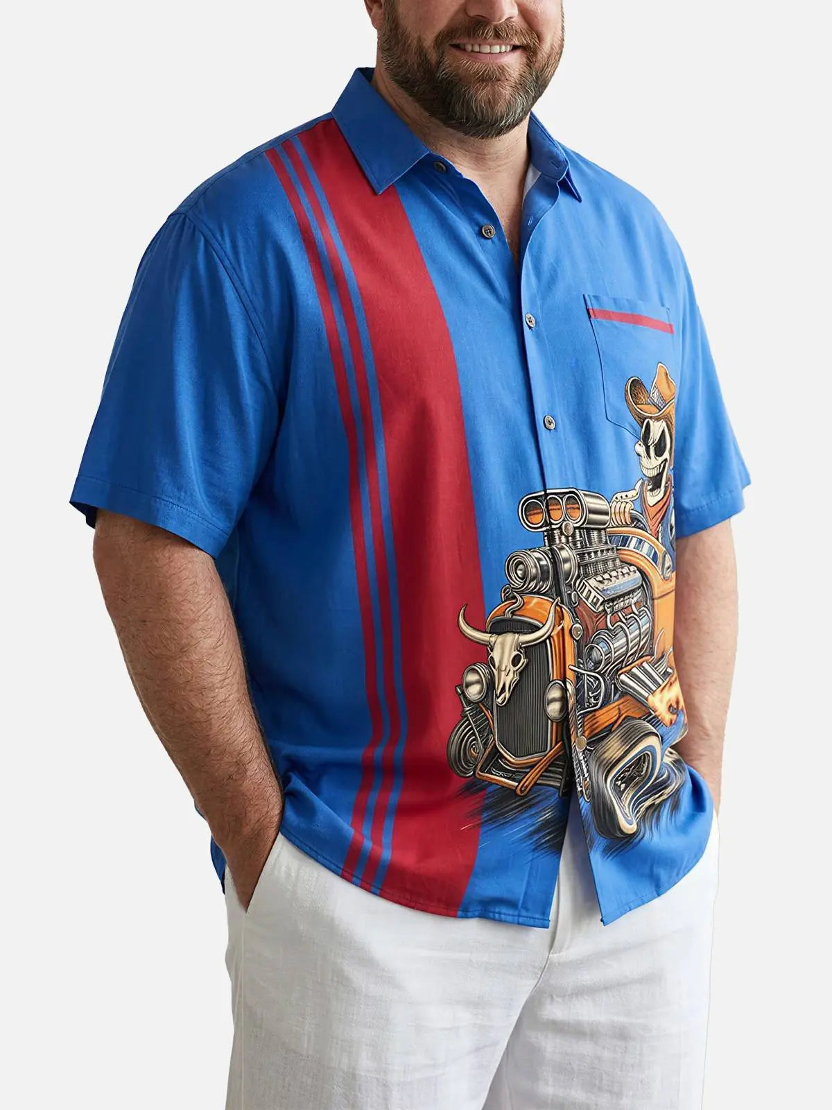 Tall Men's Cowboy Skull Hot Rod Short Sleeve Shirt Eleven Oasis