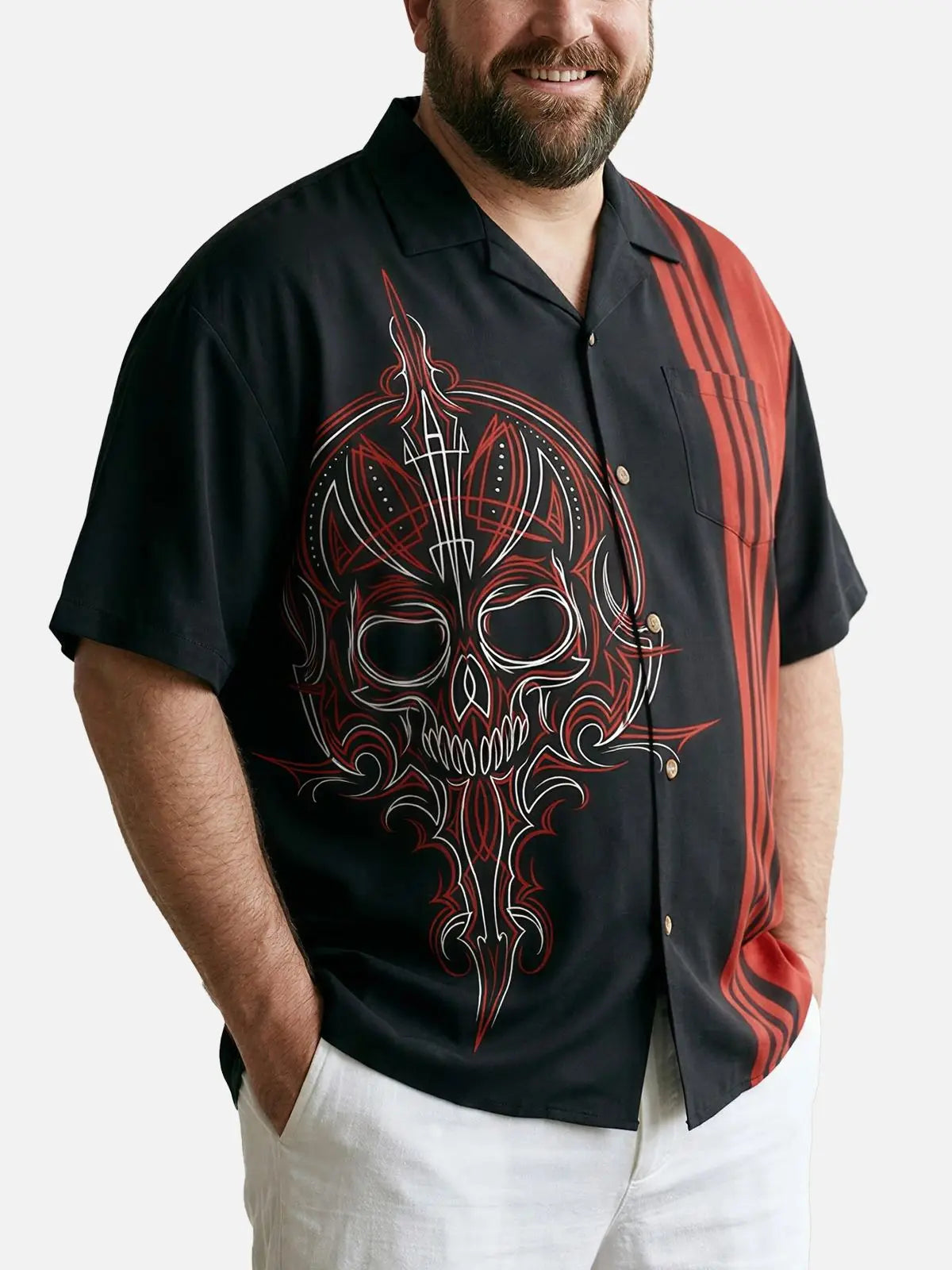 Tall Men's Pinstripe Skull Lowrider Short Sleeve Shirt Eleven Oasis