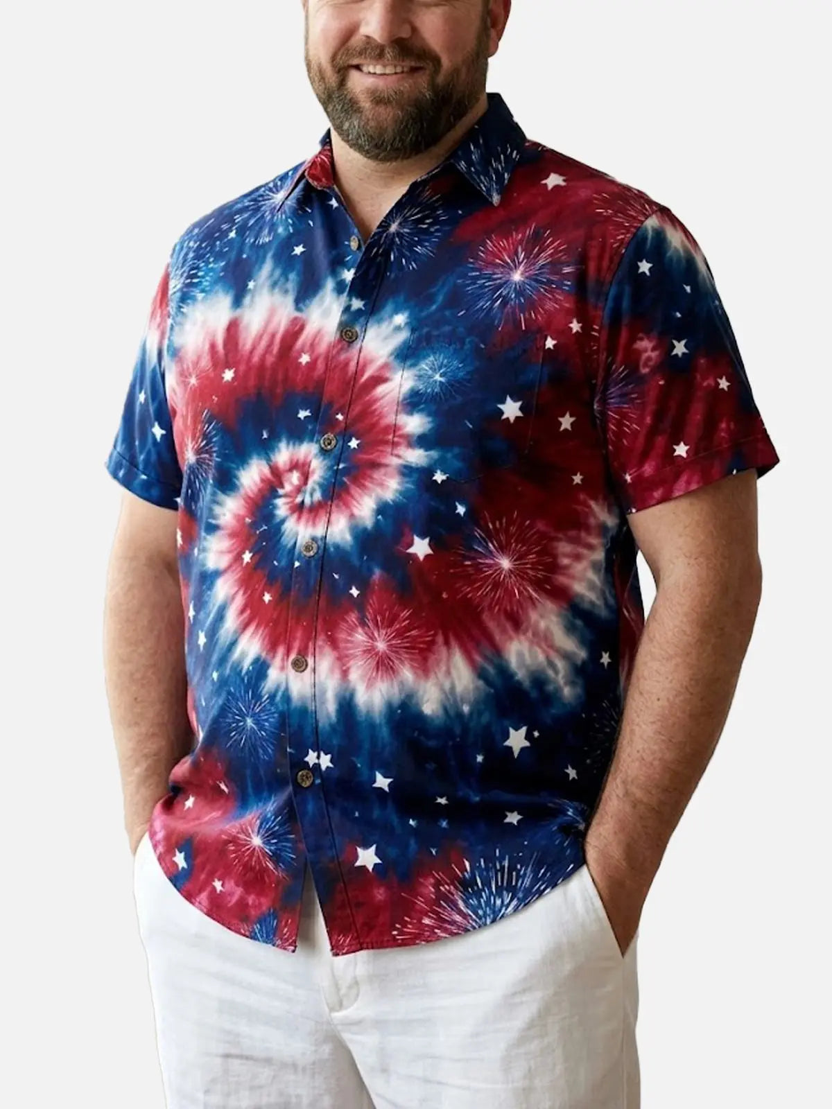 Tall Men's Fireworks Tie-Dye Short Sleeve Shirt Eleven Oasis