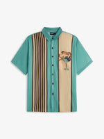 Men's Striped Everyday with Toucan in a Cocktail Glass Short Sleeve Casual Shirt ElevenOasis