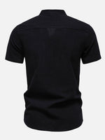 Men's Cotton Linen Band Collar Short Sleeve Shirt Eleven Oasis