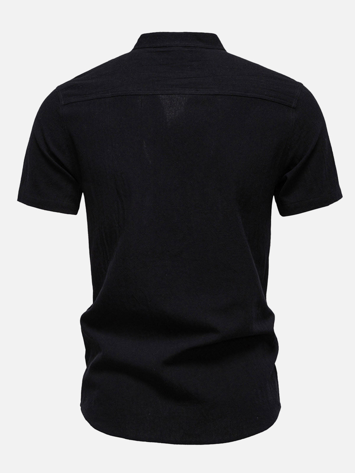 Men's Cotton Linen Band Collar Short Sleeve Shirt Eleven Oasis