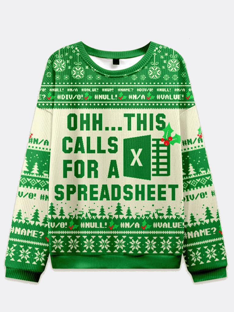 Ugly Christmas Sweater Spreadsheet Excel Spreadsheet Sweatshirt Eleven Oasis
