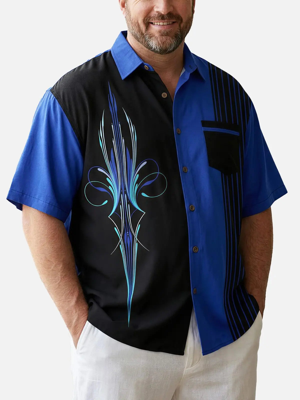 Tall Men's Blue Pinstripe Hot Rod Short Sleeve Shirt ElevenOasis