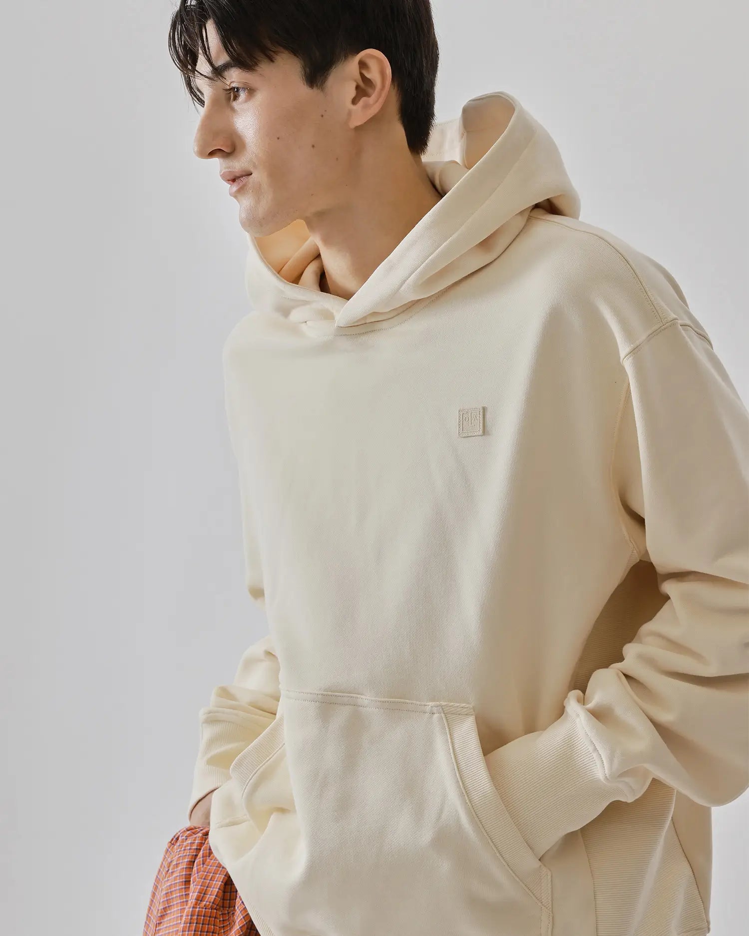 Men's Heavyweight Cotton Hoodie in Light Beige 05 
