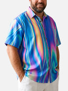 Tall Men's Casual Blue Iridescent Short Sleeve Shirt ElevenOasis