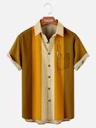 Mens Color-block Striped Casual Breathable Short Sleeve Bowling Shirts ElevenOasis