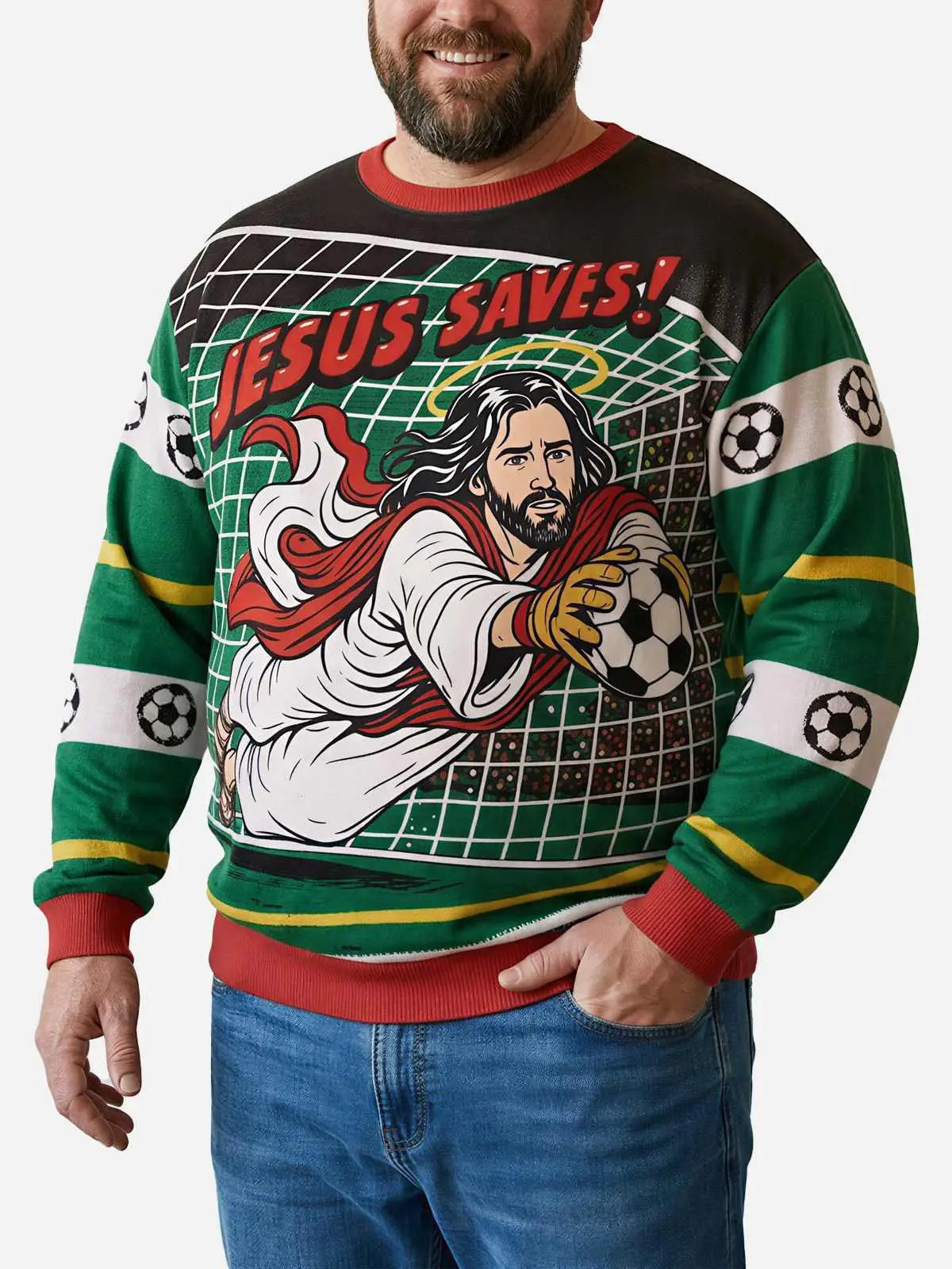 Jesus Saves Soccer Ugly Christmas Sweater ElevenOasis
