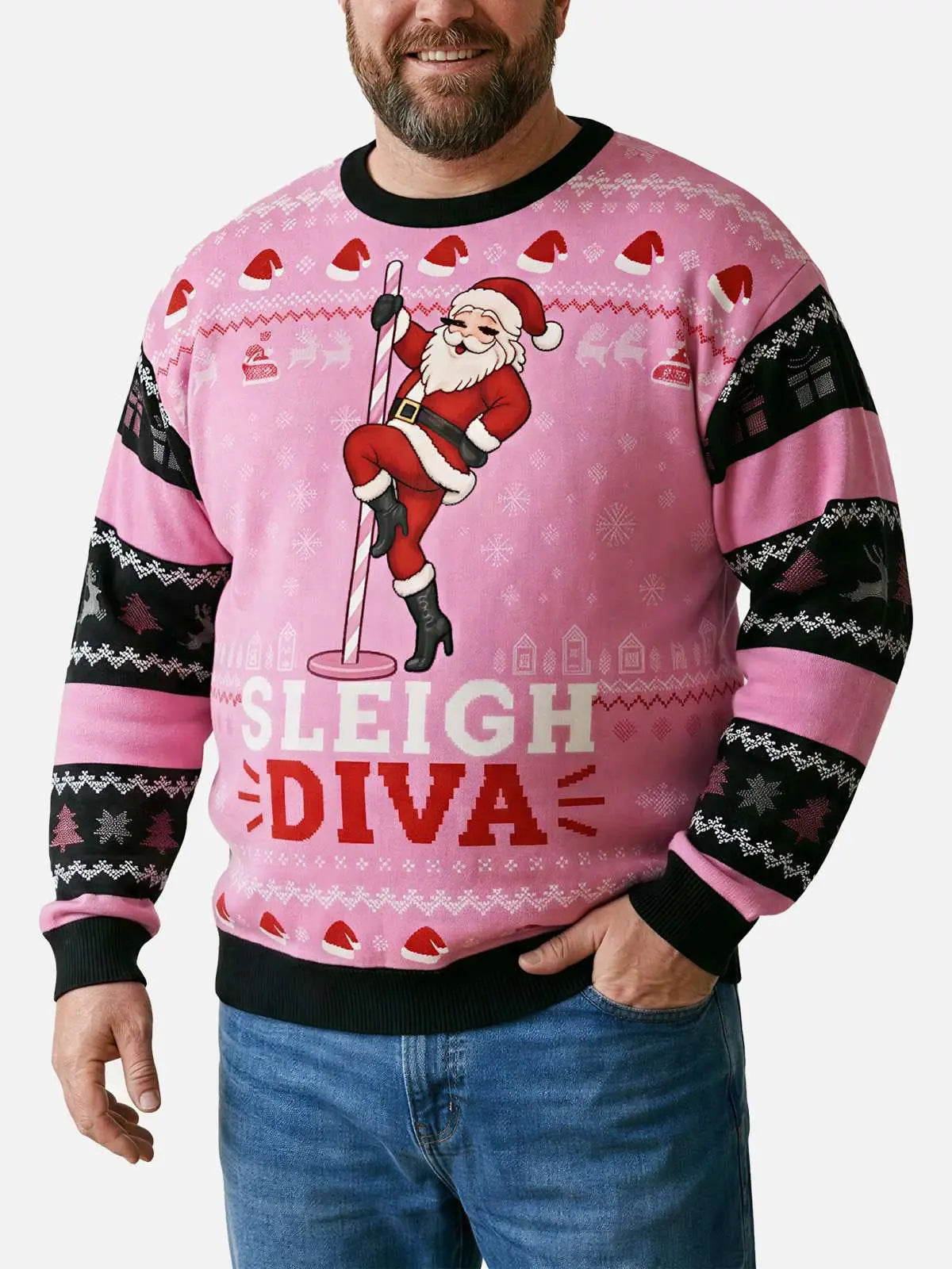 Sleigh Diva Pole Dancing Santa Ugly Christmas Sweater ElevenOasis