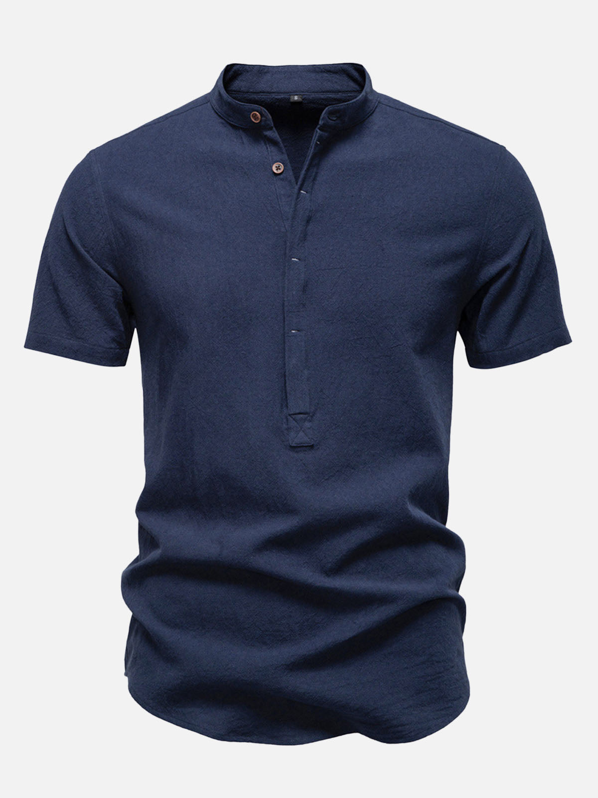 Men's Cotton Linen Band Collar Short Sleeve Shirt Eleven Oasis