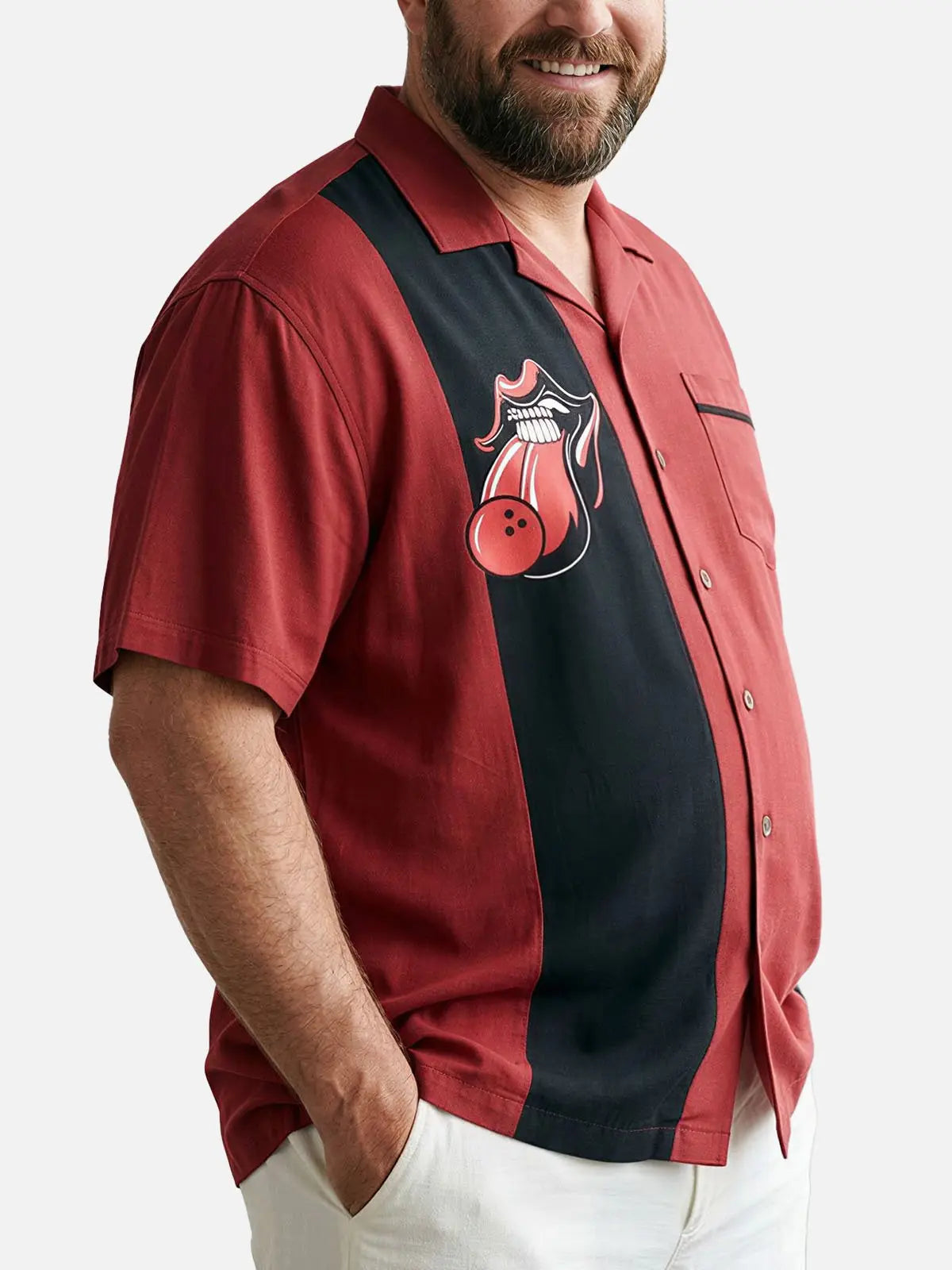 Tall Men's Rolling Stones Tongue Bowling Short Sleeve Shirt Eleven Oasis