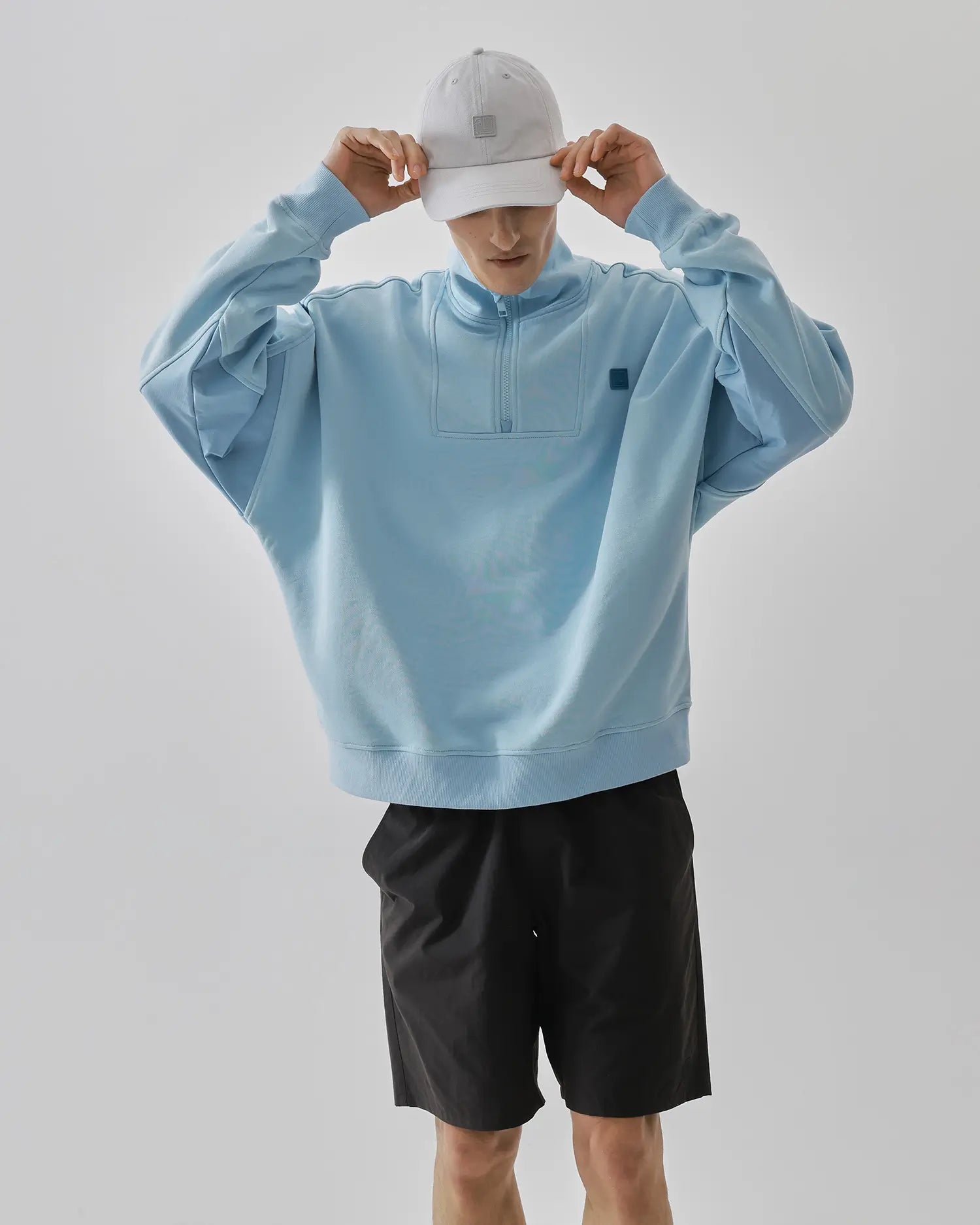 Men's Mixed Fabric Halfzip in Light Blue 06 